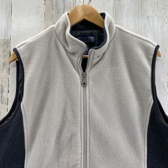 Lands' End Sweater Fleece Vest Womens Large 14-16 Cream Gray Full Zip Pockets - Picture 2 of 13